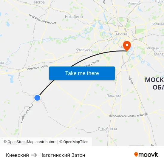 Киевский to Нагатинский Затон map