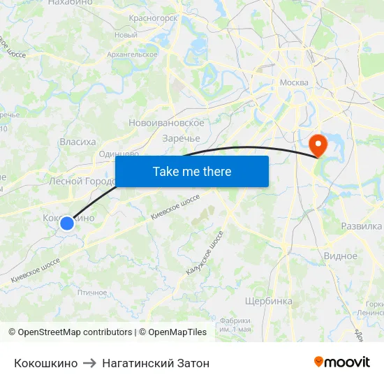Кокошкино to Нагатинский Затон map