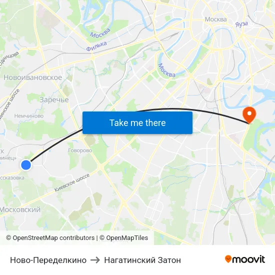 Ново-Переделкино to Нагатинский Затон map