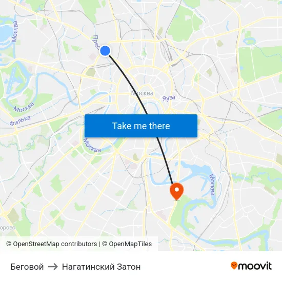 Беговой to Нагатинский Затон map
