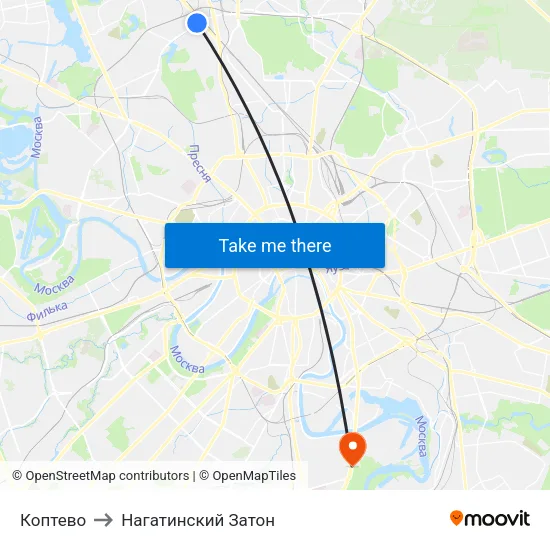 Коптево to Нагатинский Затон map