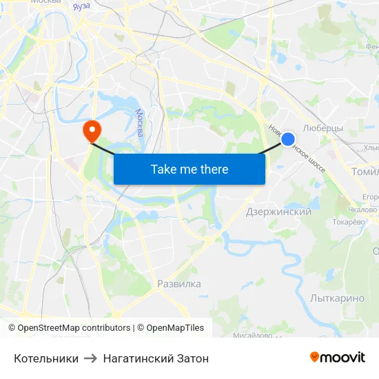 Котельники to Нагатинский Затон map