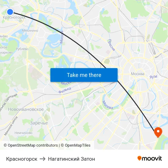 Красногорск to Нагатинский Затон map