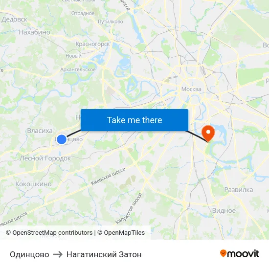 Одинцово to Нагатинский Затон map