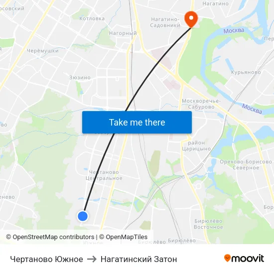 Чертаново Южное to Нагатинский Затон map