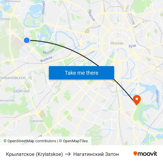 Крылатское (Krylatskoe) to Нагатинский Затон map