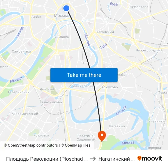 Площадь Революции (Ploschad Revolyutsii) to Нагатинский Затон map