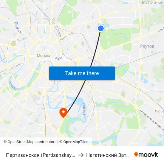 Партизанская (Partizanskaya) to Нагатинский Затон map