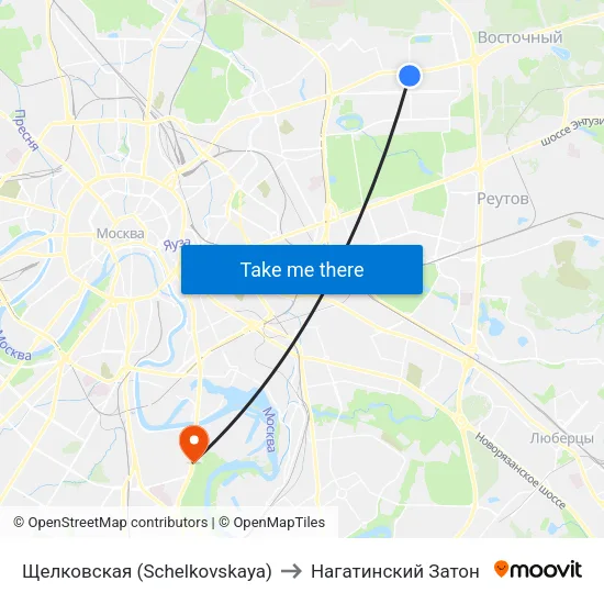 Щелковская (Schelkovskaya) to Нагатинский Затон map