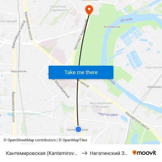 Кантемировская (Kantemirovskaya) to Нагатинский Затон map