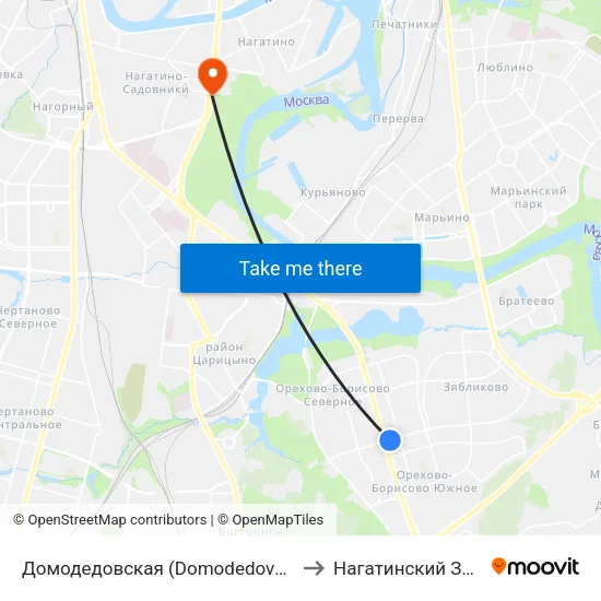 Домодедовская (Domodedovskaya) to Нагатинский Затон map