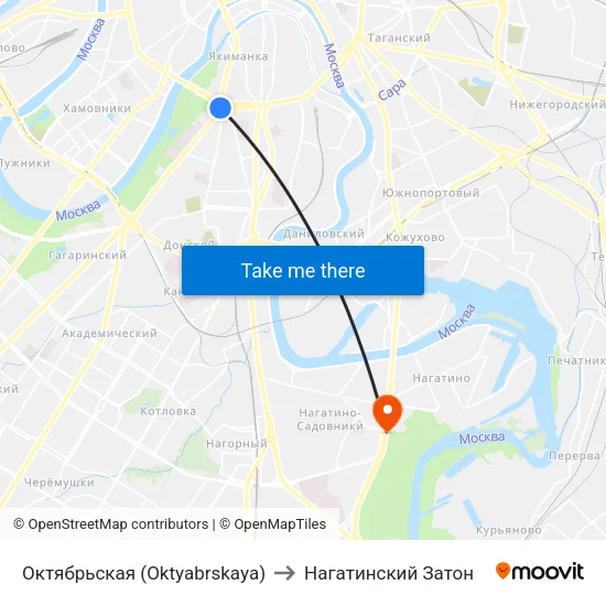 Октябрьская (Oktyabrskaya) to Нагатинский Затон map