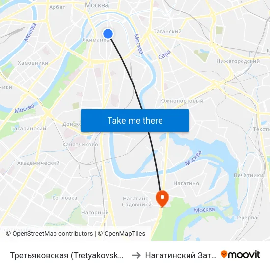 Третьяковская (Tretyakovskaya) to Нагатинский Затон map