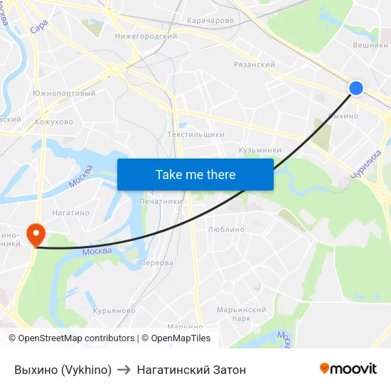 Выхино (Vykhino) to Нагатинский Затон map