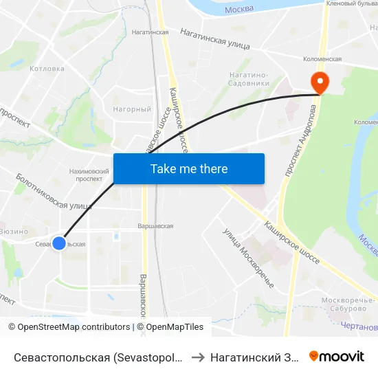 Севастопольская (Sevastopolskaya) to Нагатинский Затон map