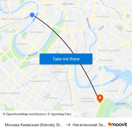 Москва Киевская (Kievsky Station) to Нагатинский Затон map