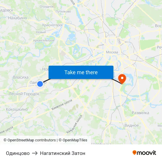 Одинцово to Нагатинский Затон map