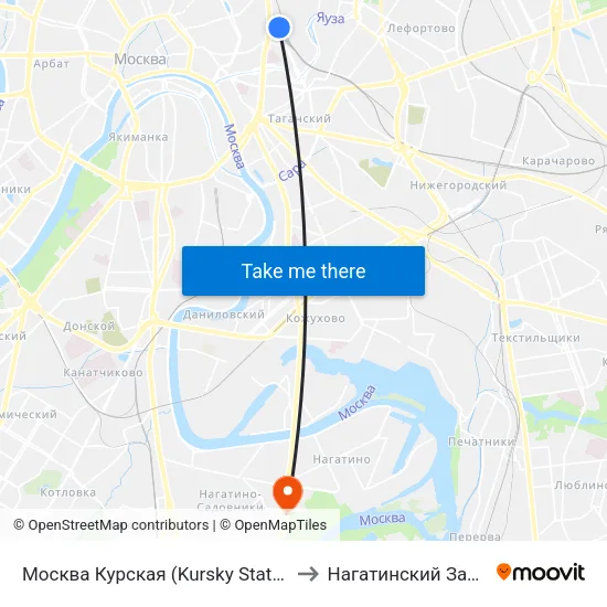 Москва Курская (Kursky Station) to Нагатинский Затон map