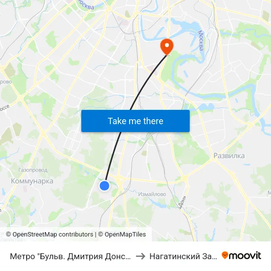 Метро "Бульв. Дмитрия Донского" to Нагатинский Затон map