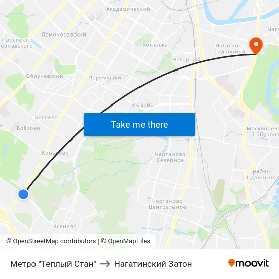 Метро "Теплый Стан" to Нагатинский Затон map