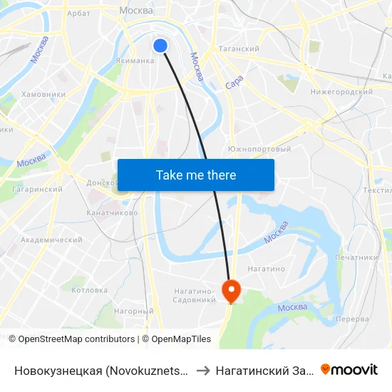 Новокузнецкая (Novokuznetskaya) to Нагатинский Затон map