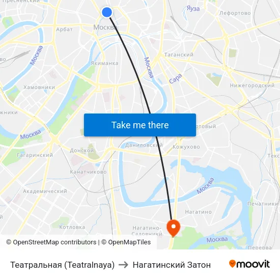 Театральная (Teatralnaya) to Нагатинский Затон map