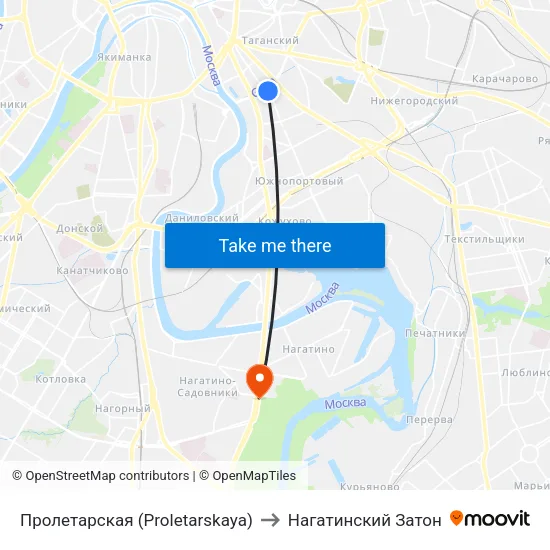 Пролетарская (Proletarskaya) to Нагатинский Затон map