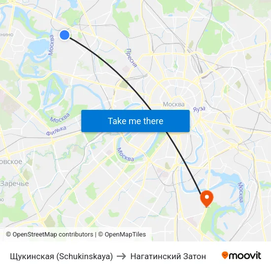 Щукинская (Schukinskaya) to Нагатинский Затон map
