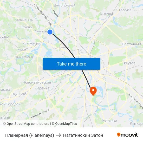 Планерная (Planernaya) to Нагатинский Затон map