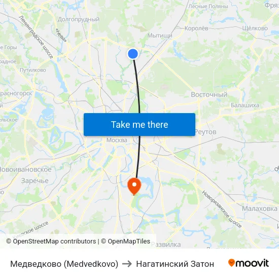 Медведково (Medvedkovo) to Нагатинский Затон map