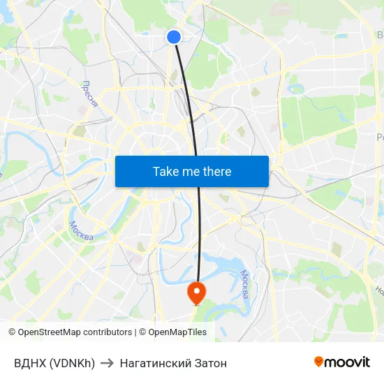 ВДНХ (VDNKh) to Нагатинский Затон map
