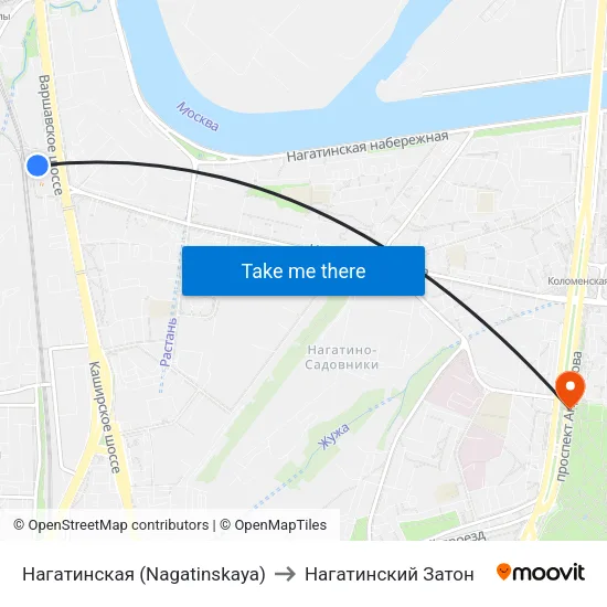 Нагатинская (Nagatinskaya) to Нагатинский Затон map