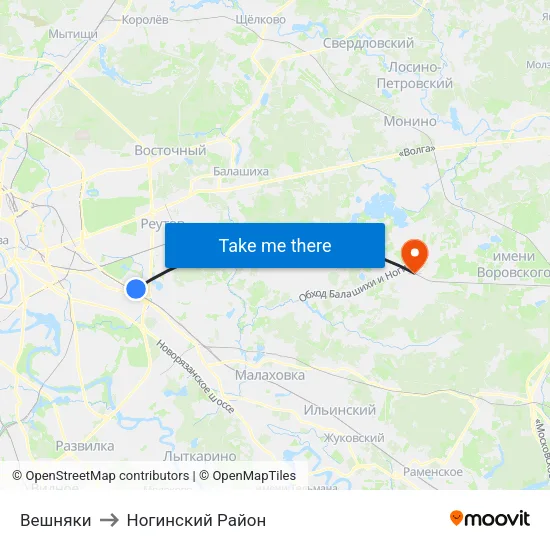 Вешняки to Ногинский Район map