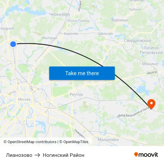 Лианозово to Ногинский Район map