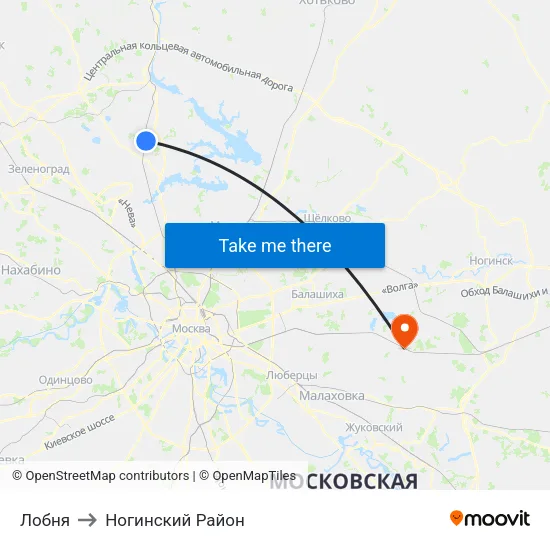 Лобня to Ногинский Район map
