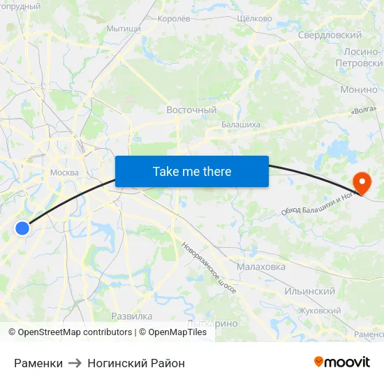 Раменки to Ногинский Район map