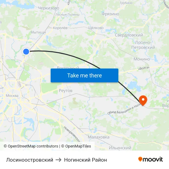 Лосиноостровский to Ногинский Район map