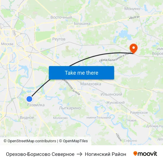 Орехово-Борисово Северное to Ногинский Район map