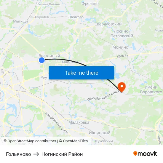 Гольяново to Ногинский Район map
