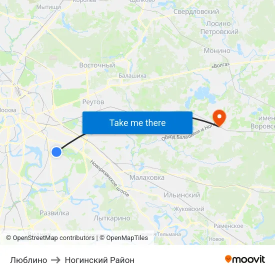 Люблино to Ногинский Район map