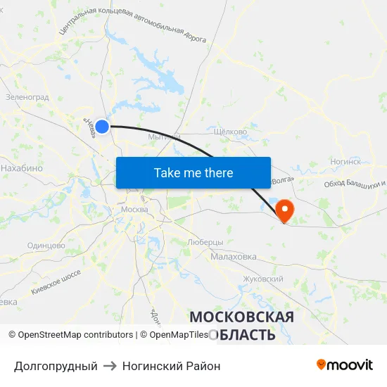 Долгопрудный to Ногинский Район map
