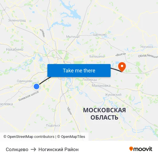 Солнцево to Ногинский Район map