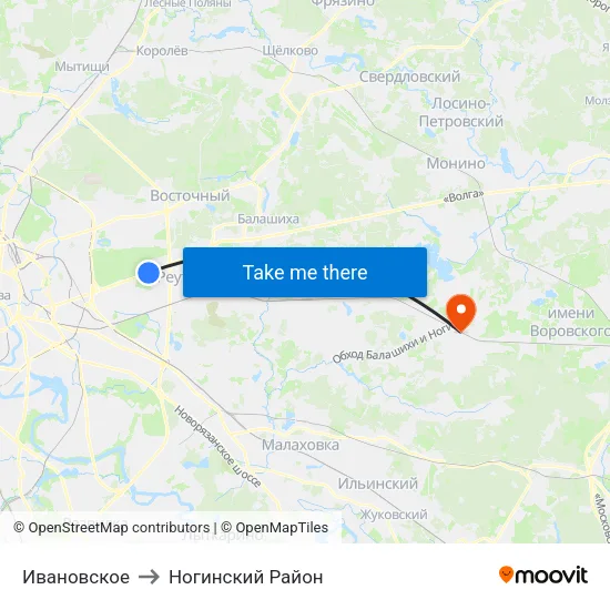 Ивановское to Ногинский Район map