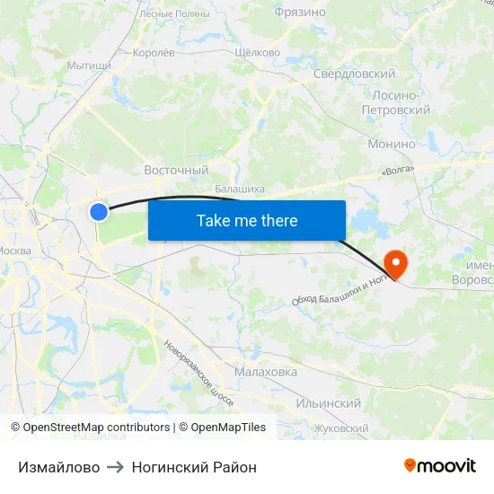 Измайлово to Ногинский Район map