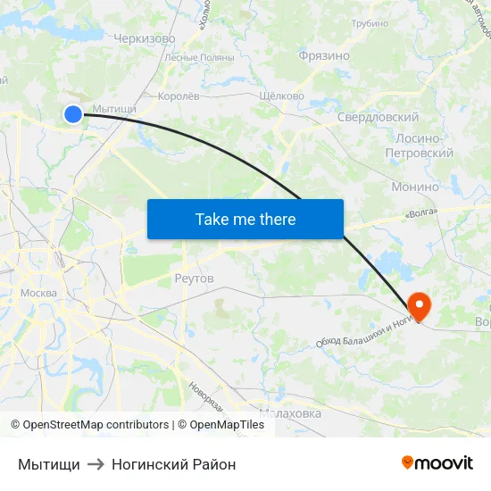 Мытищи to Ногинский Район map
