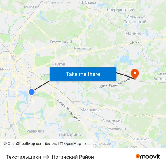 Текстильщики to Ногинский Район map
