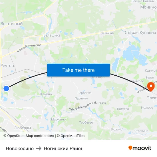 Новокосино to Ногинский Район map