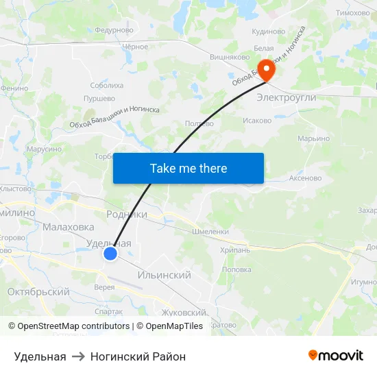 Удельная to Ногинский Район map