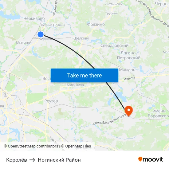 Королёв to Ногинский Район map