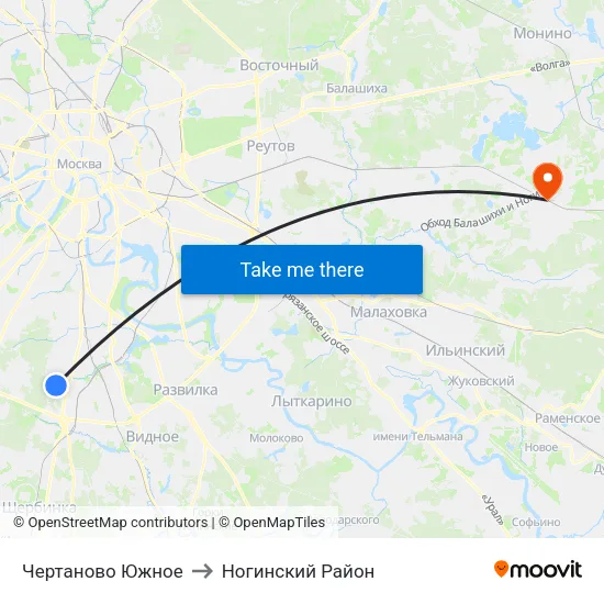 Чертаново Южное to Ногинский Район map